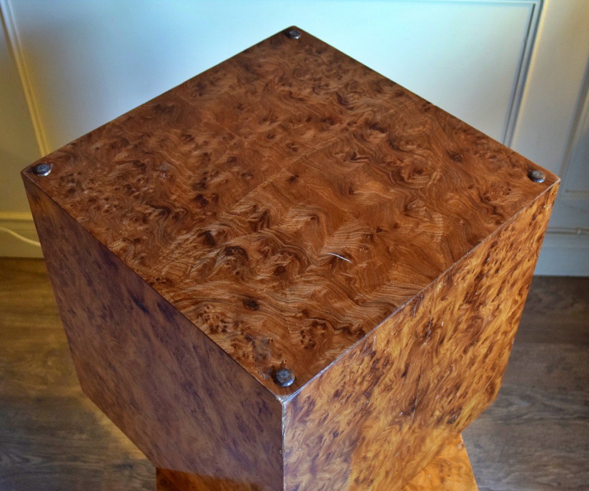 Paire de bouts de canap&eacute; cubiques en loupe d&#039;orme Circa 1970 Tables d&#039;appoint Chevets-photo-4