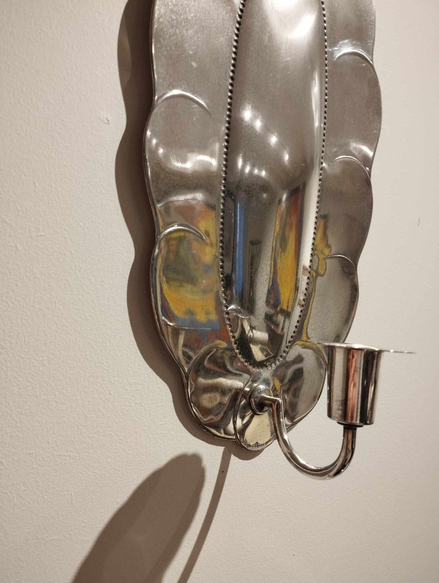 Art Deco 1920s Silver Metal Sweden Wall Sconce-photo-2