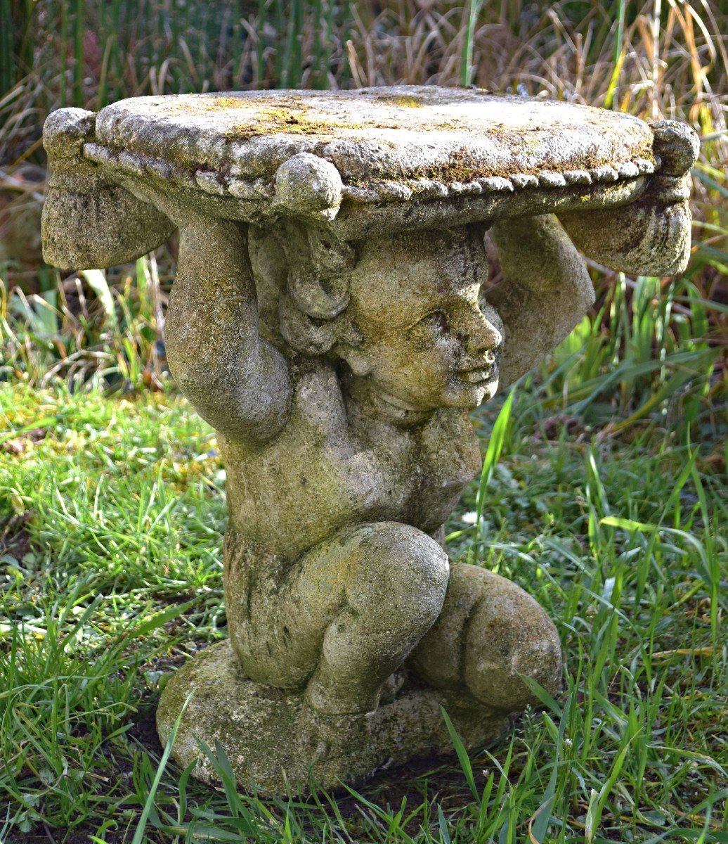 Garden Bench Or Stool In Reconstituted Stone -photo-5