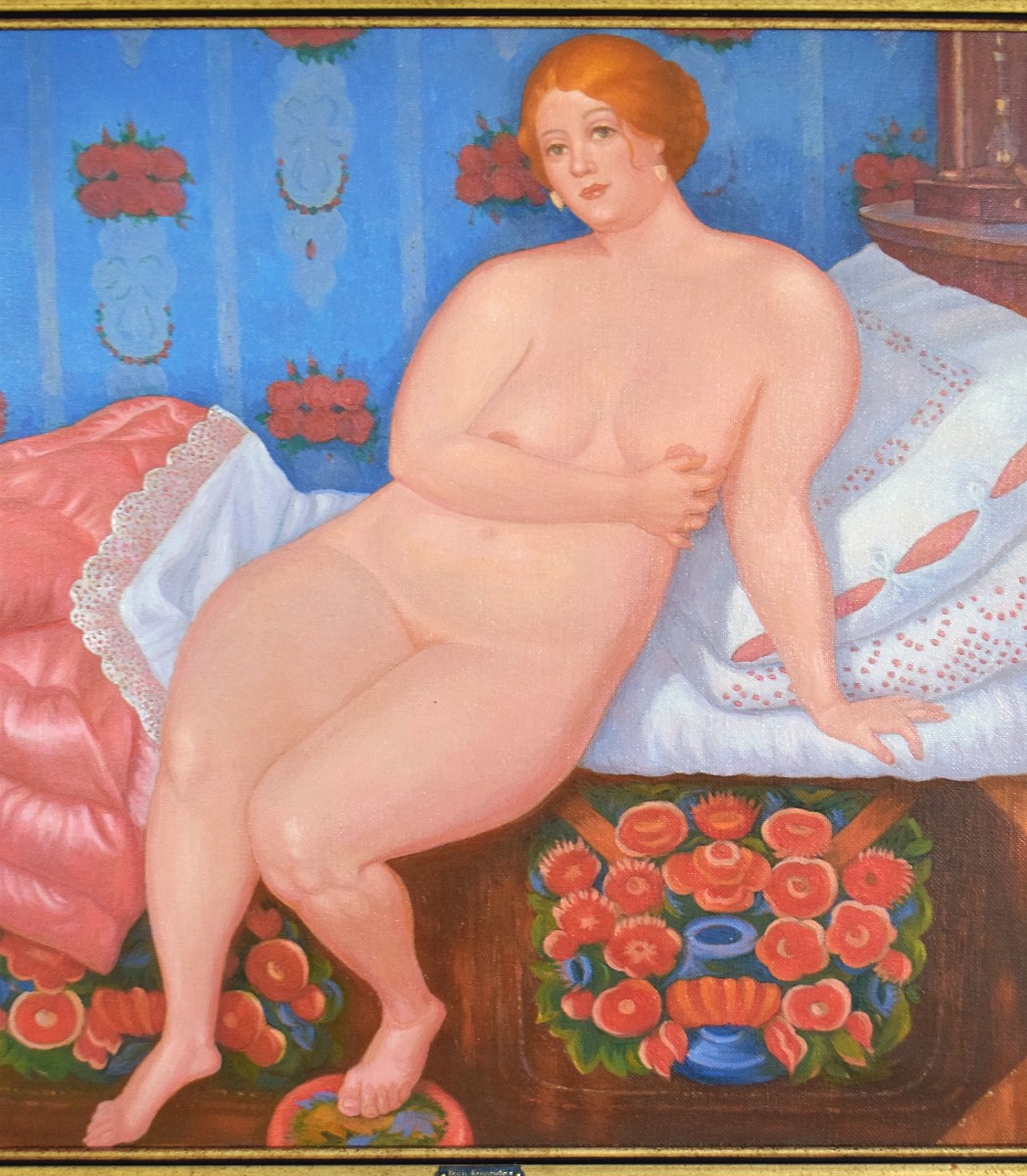 Large Painting After Boris Kustodiev Or Kustodiev "beauty" 1998 Russian Painter-photo-4