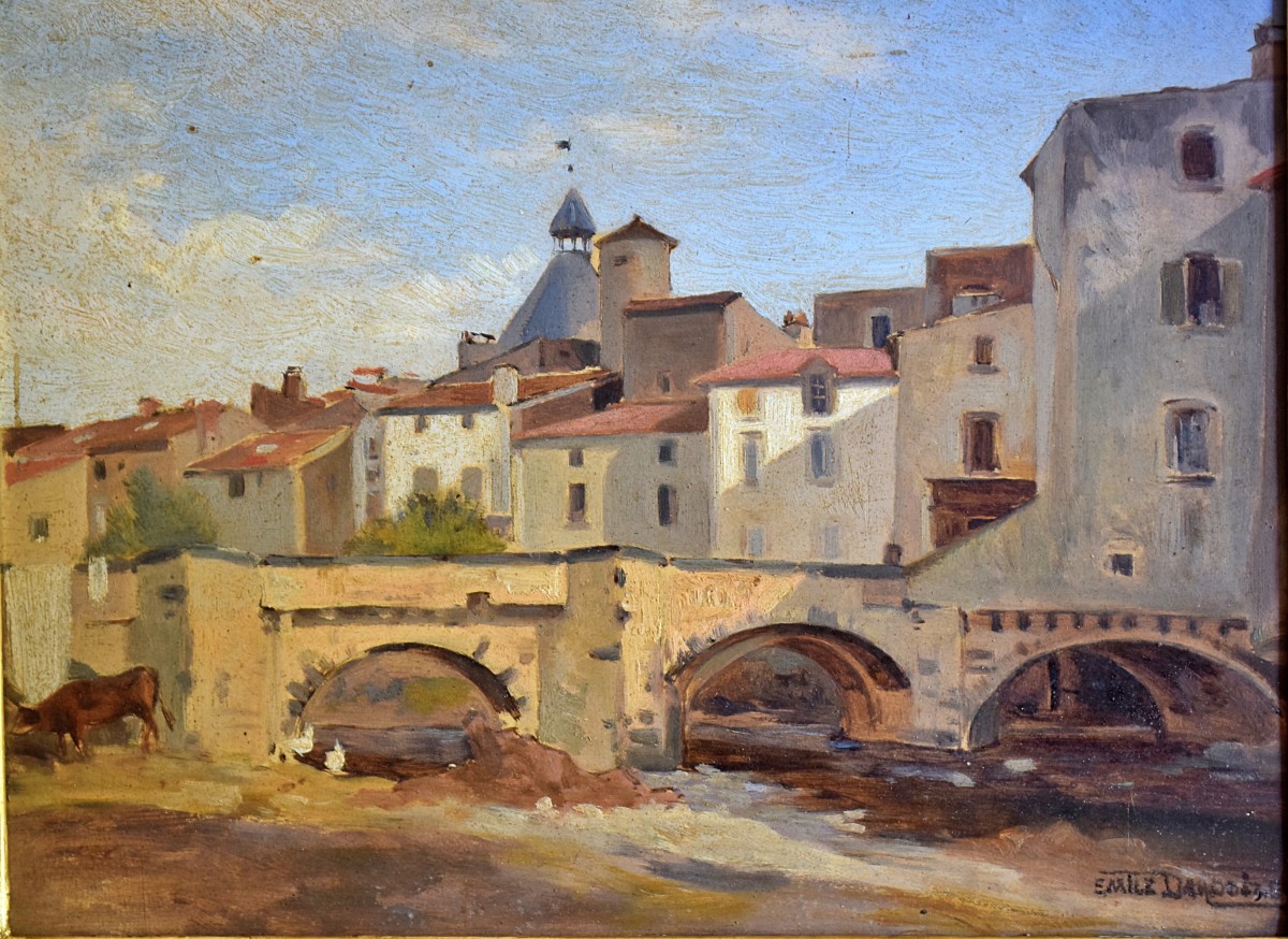 Emile Dardoize View Of A Village And Its River, 19th Century-photo-2