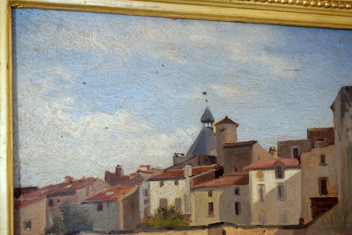 Emile Dardoize View Of A Village And Its River, 19th Century-photo-4