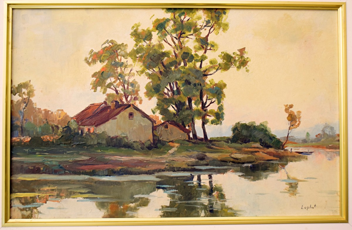 Paysage lacustre  Ecole de Barbizon signé Leplat-photo-2