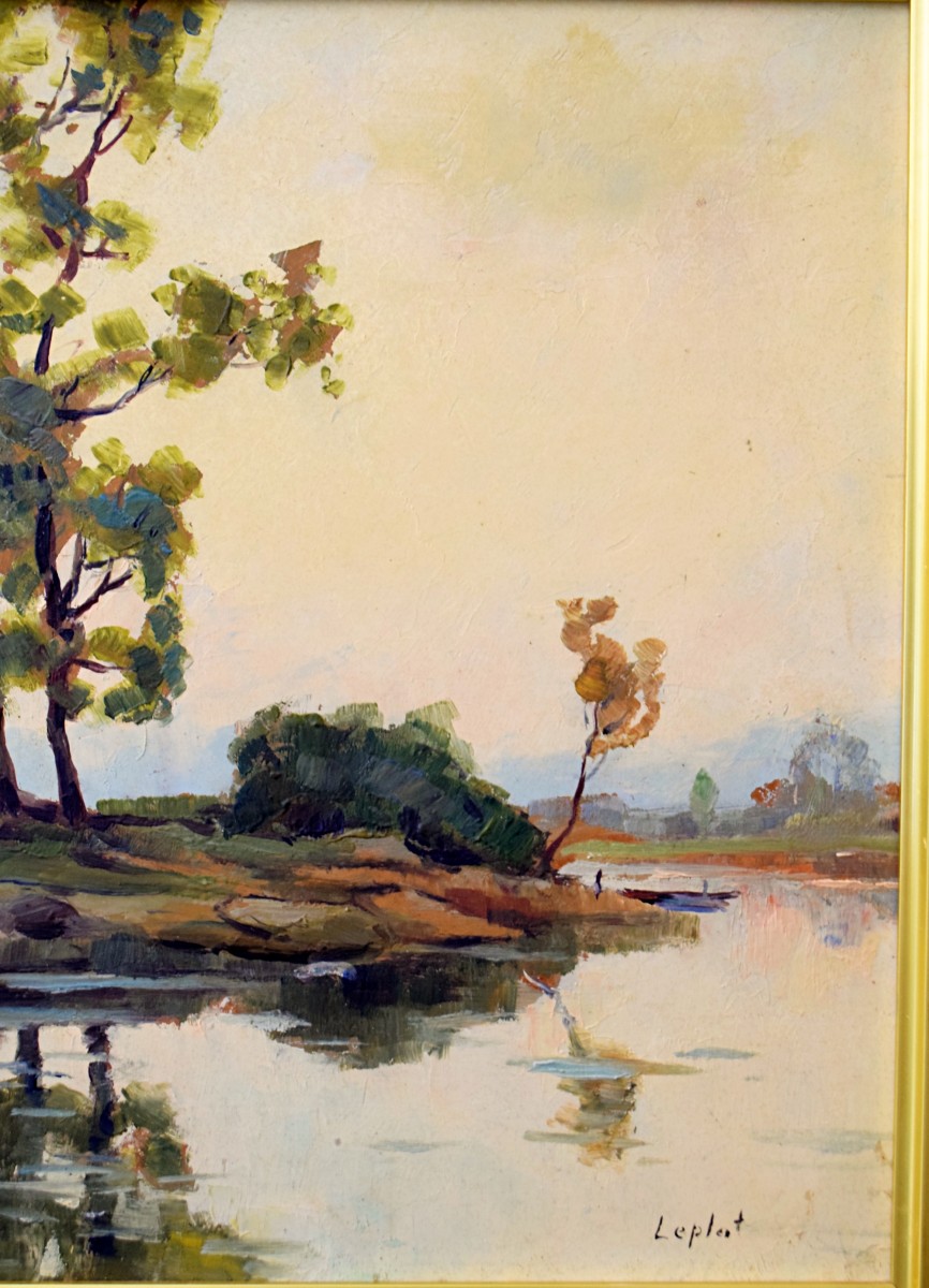 Paysage lacustre  Ecole de Barbizon signé Leplat-photo-1