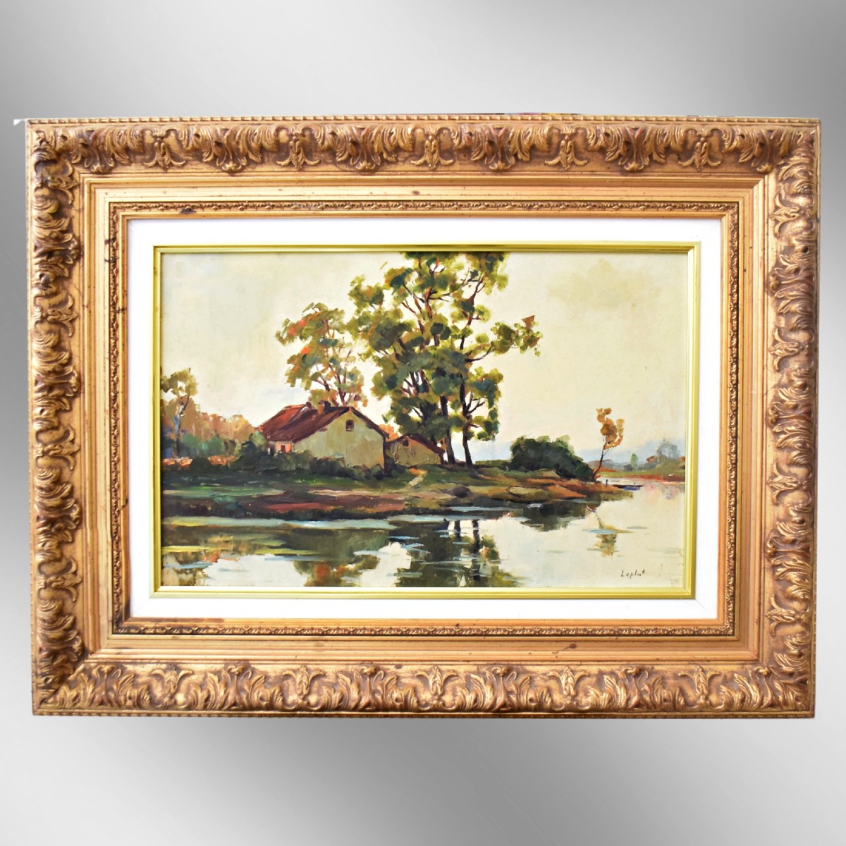 Paysage lacustre  Ecole de Barbizon signé Leplat