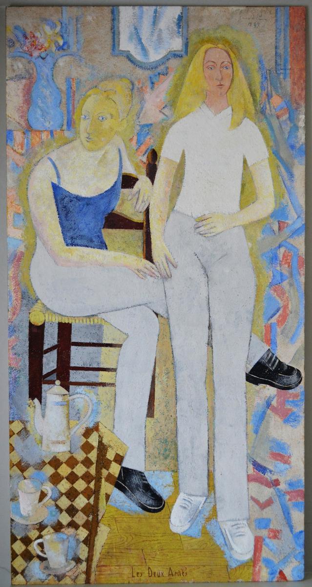 Grande Peinture Post-cubiste "les Deux Amies" 1949-photo-2