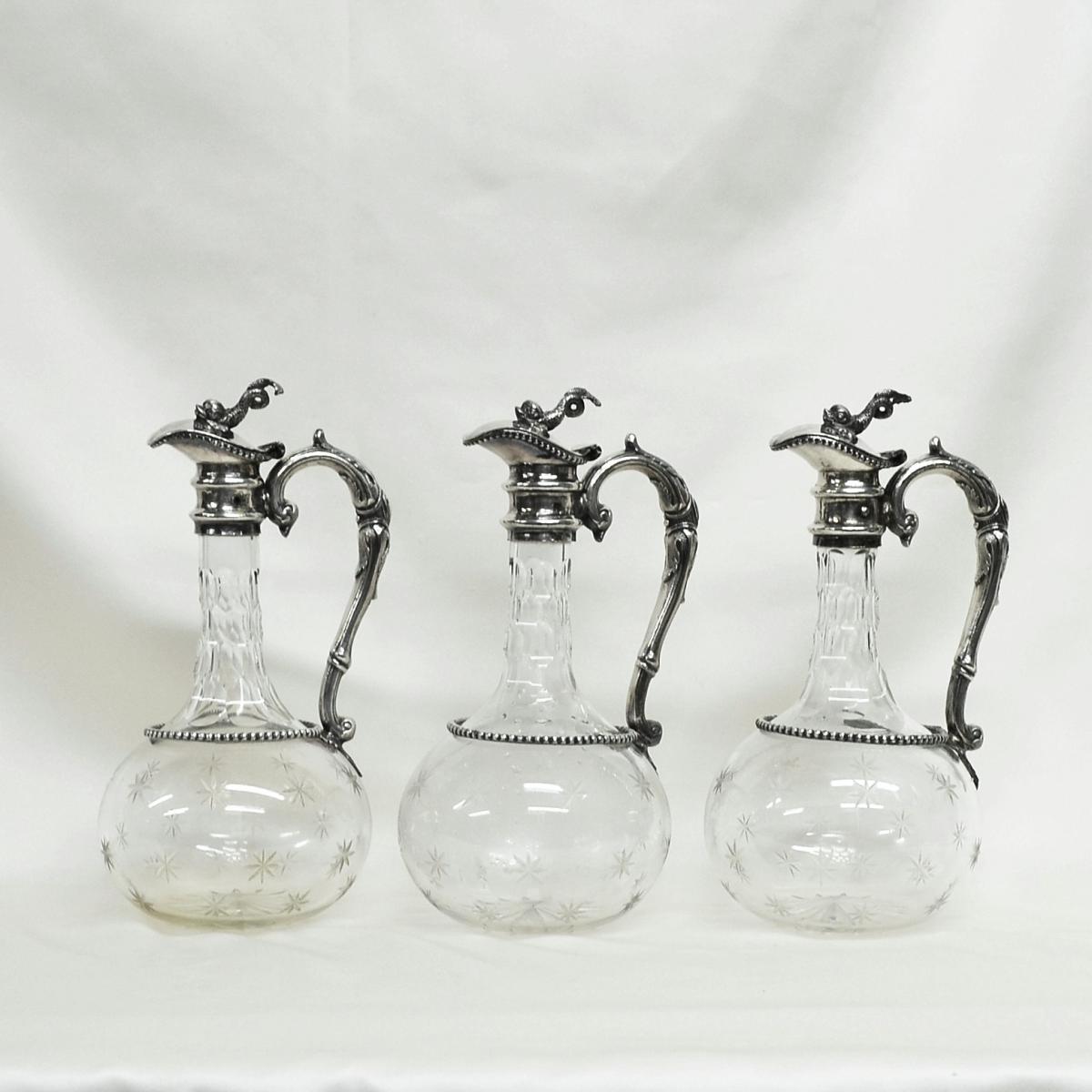 Following Aiguières Three Jugs Crystal And Silver Metal