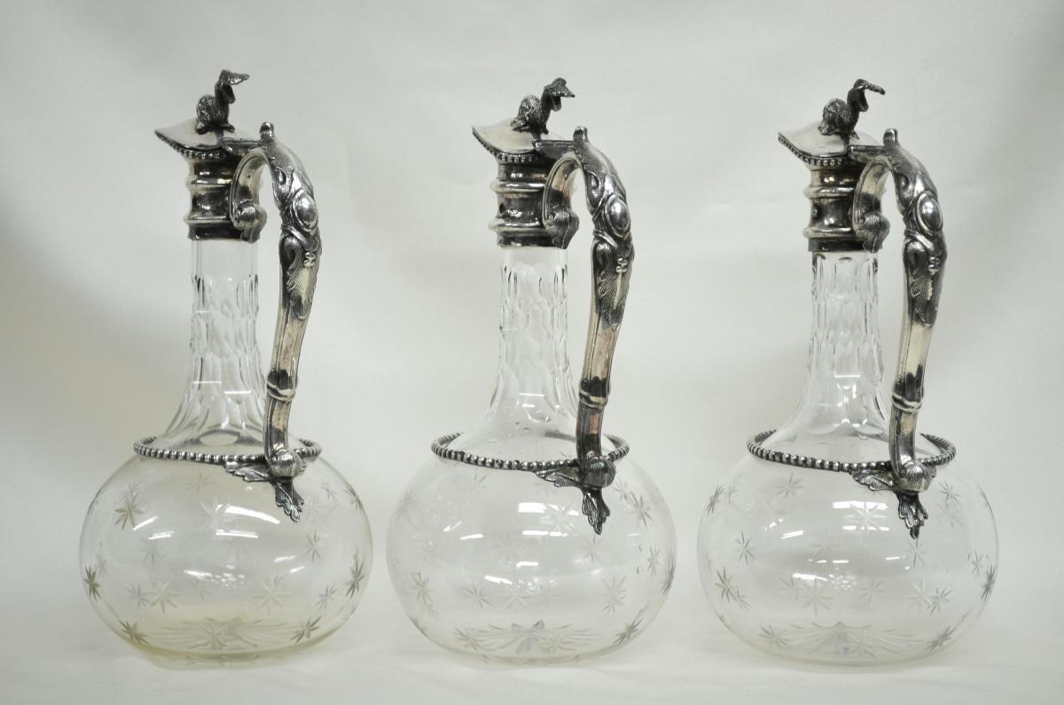 Following Aiguières Three Jugs Crystal And Silver Metal-photo-3