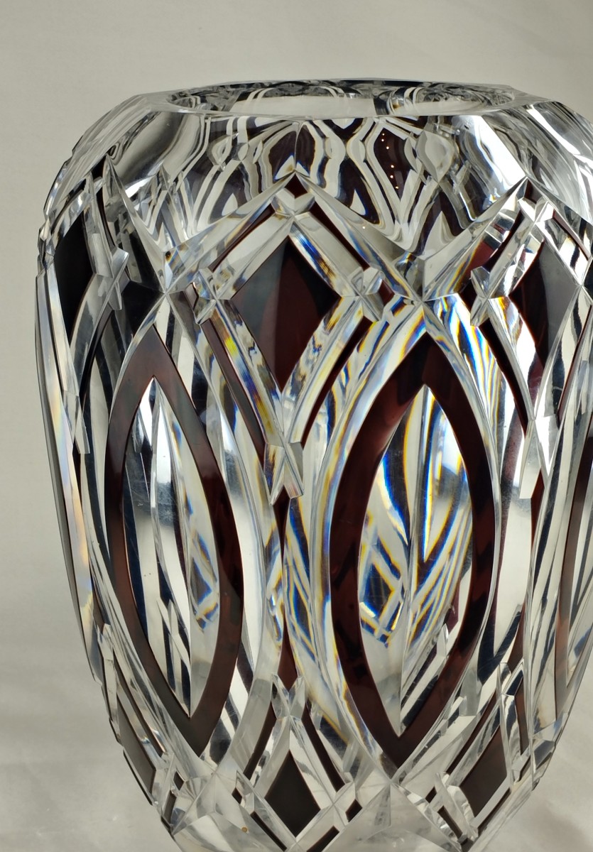 Vase Art déco en cristal taillé Val Saint Lambert Ht 25 cm-photo-1
