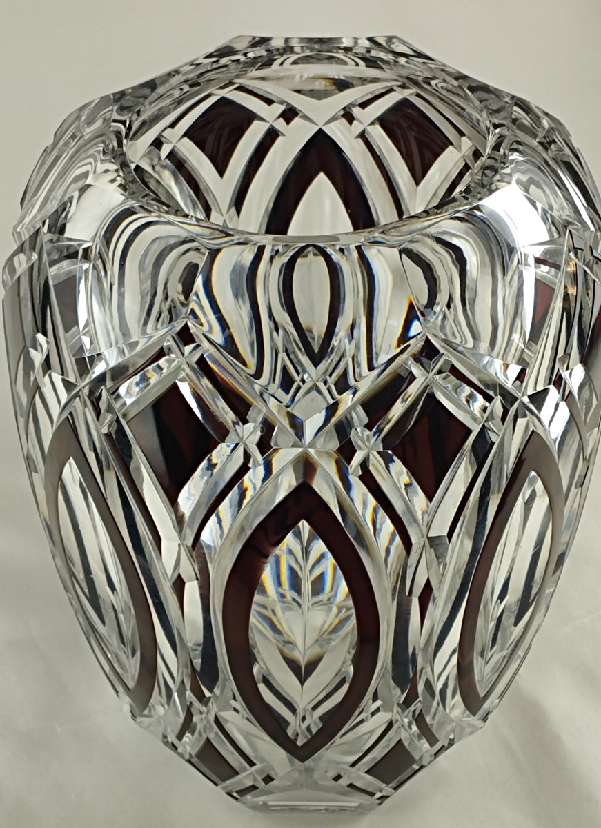Vase Art déco en cristal taillé Val Saint Lambert Ht 25 cm-photo-2