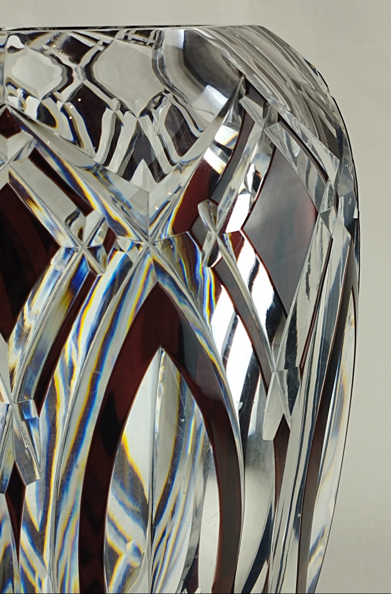 Vase Art déco en cristal taillé Val Saint Lambert Ht 25 cm-photo-3