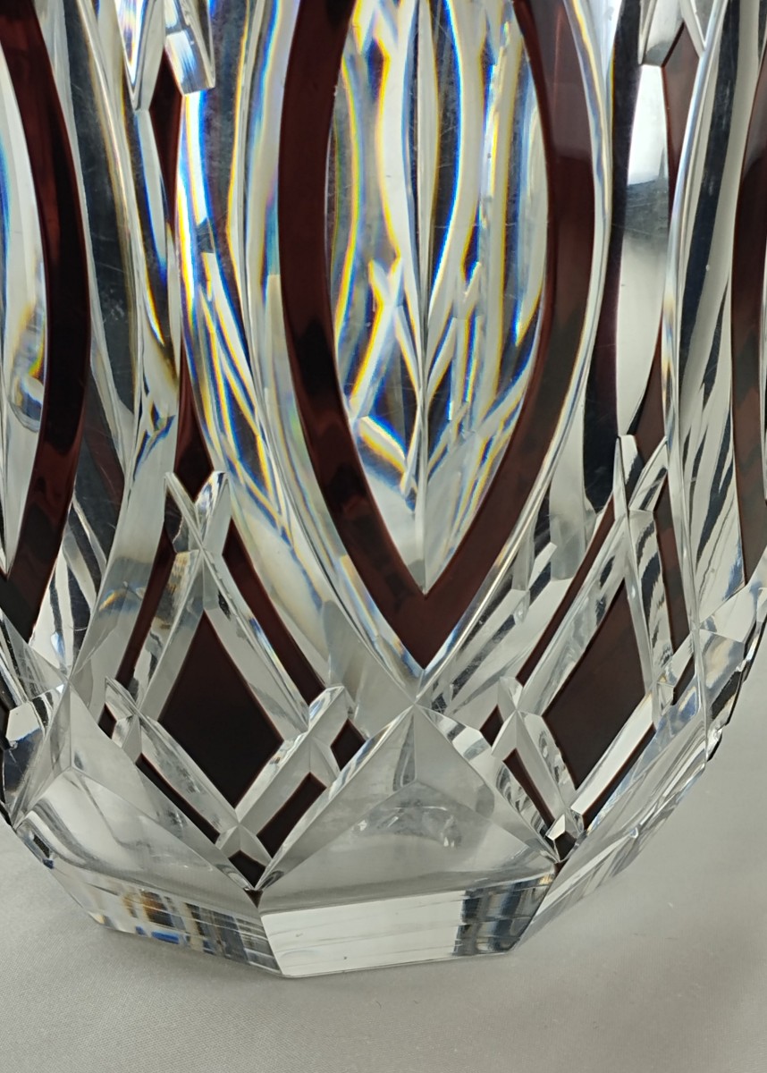Vase Art déco en cristal taillé Val Saint Lambert Ht 25 cm-photo-4