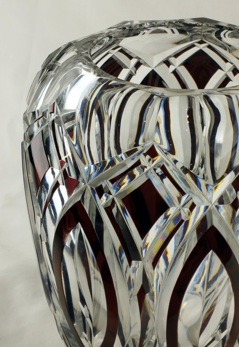 Vase Art déco en cristal taillé Val Saint Lambert Ht 25 cm-photo-5