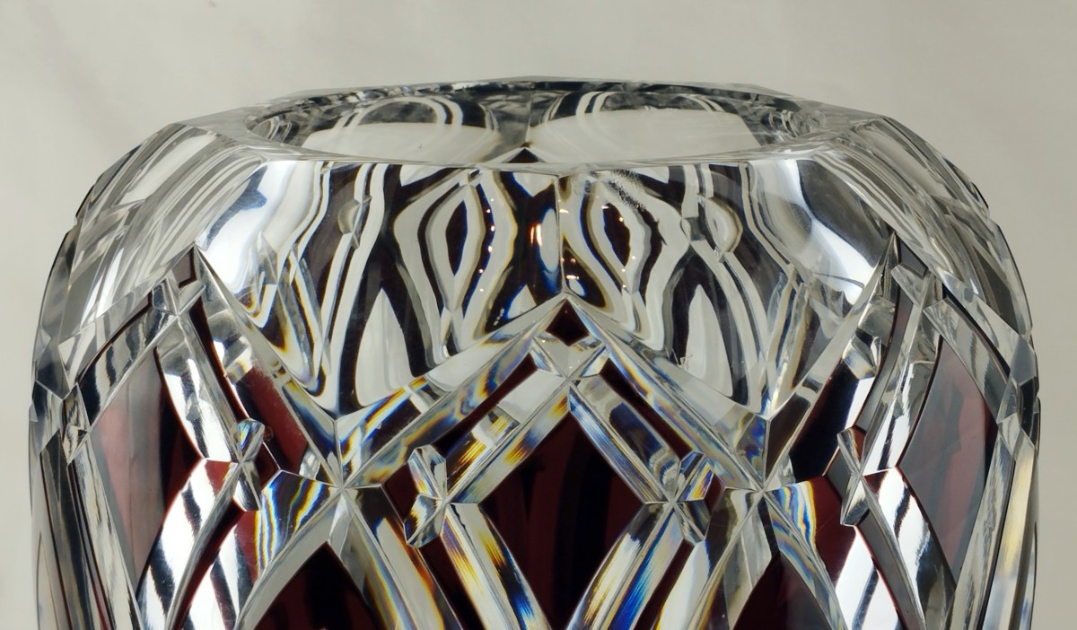 Vase Art déco en cristal taillé Val Saint Lambert Ht 25 cm-photo-6