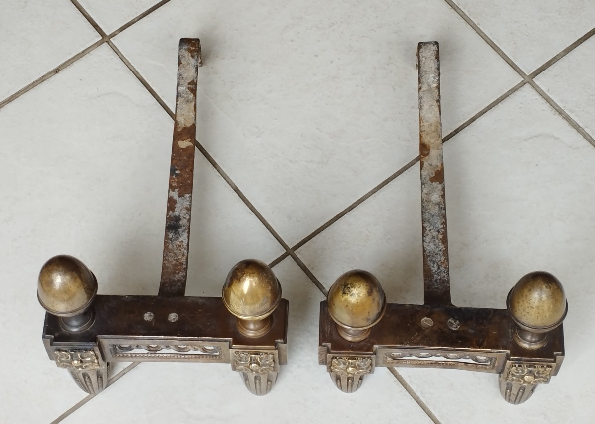 Paire de chenets d'époque Louis XVI en bronze doré-photo-4