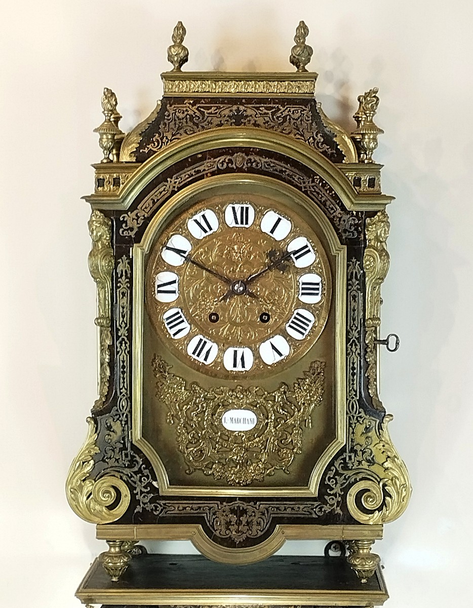Religious Clock And Its Louis XIV Style Marquetry Lamp Base-photo-2