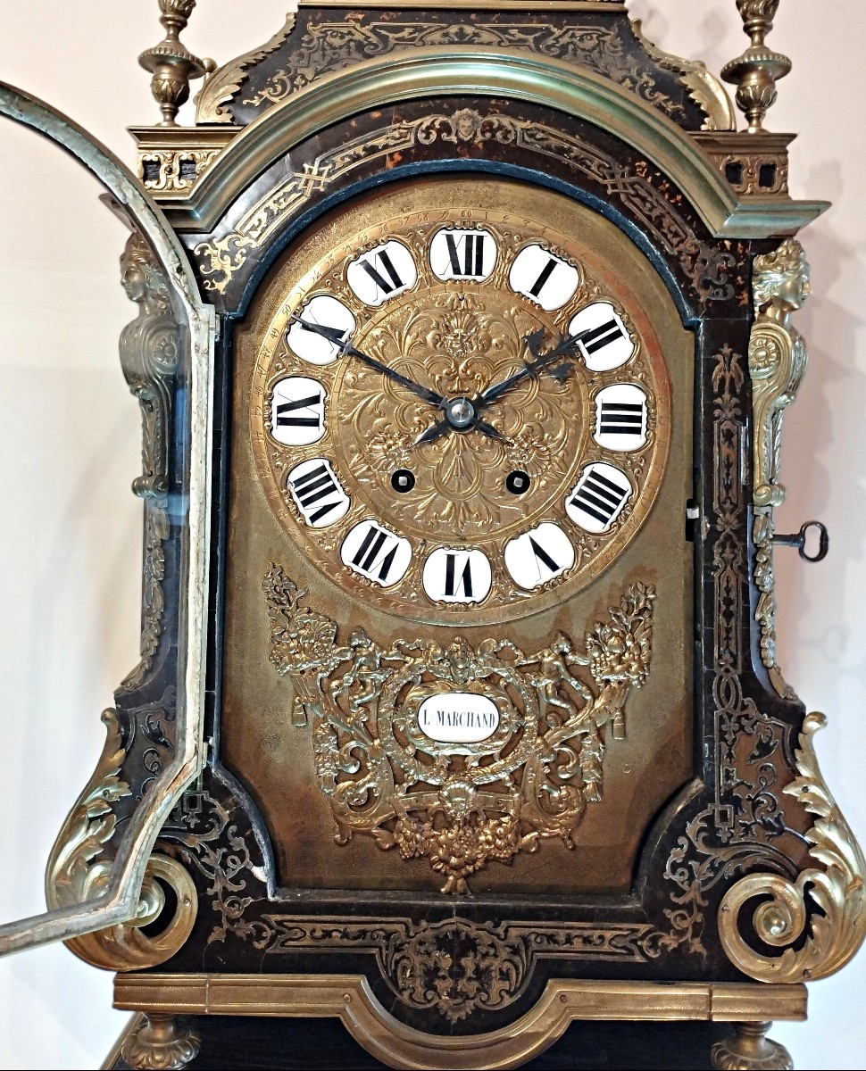 Religious Clock And Its Louis XIV Style Marquetry Lamp Base-photo-4