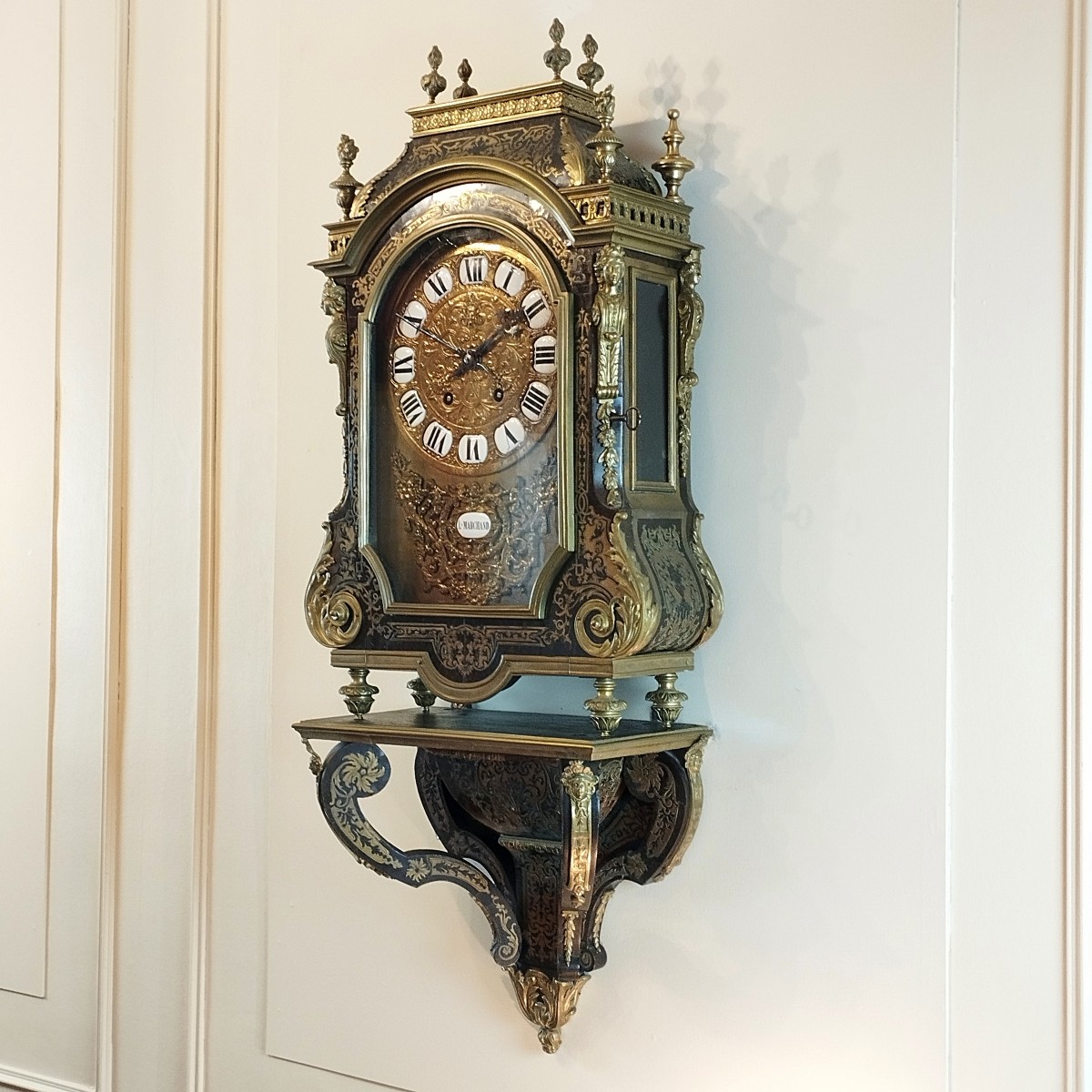 Religious Clock And Its Louis XIV Style Marquetry Lamp Base-photo-4