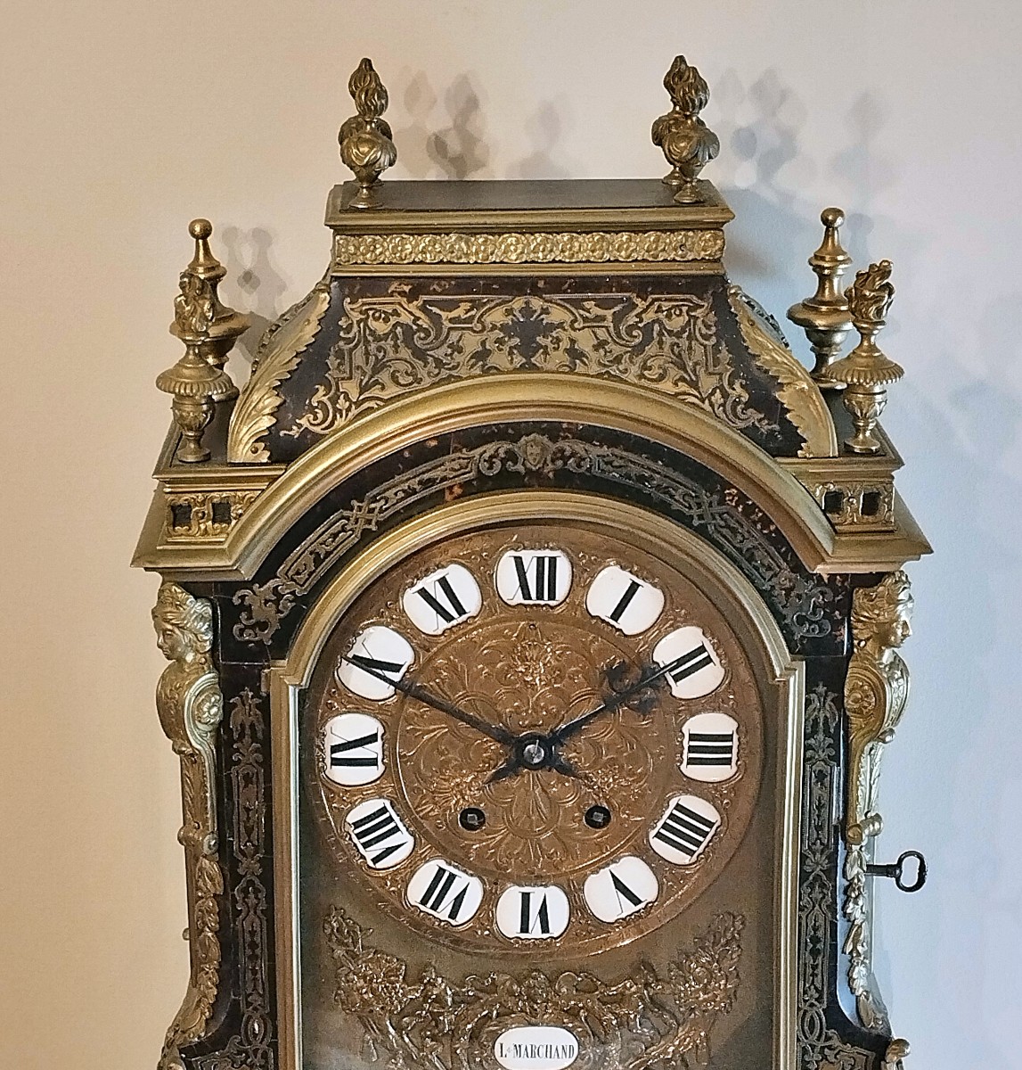 Religious Clock And Its Louis XIV Style Marquetry Lamp Base-photo-5