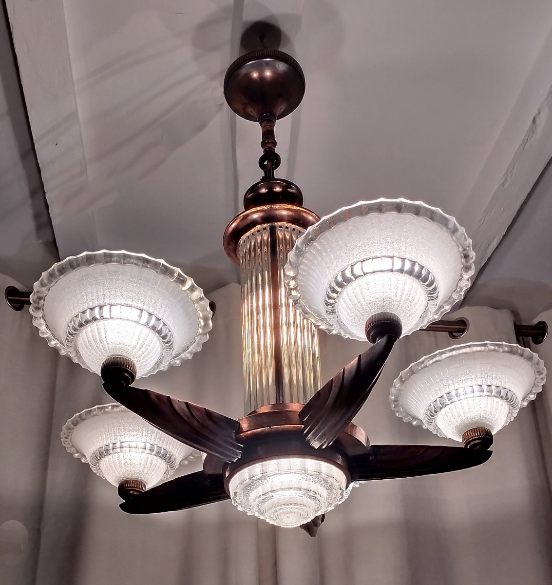 Lustre Art déco Henri Petitot Verrerie Ezan Circa 1930-photo-4