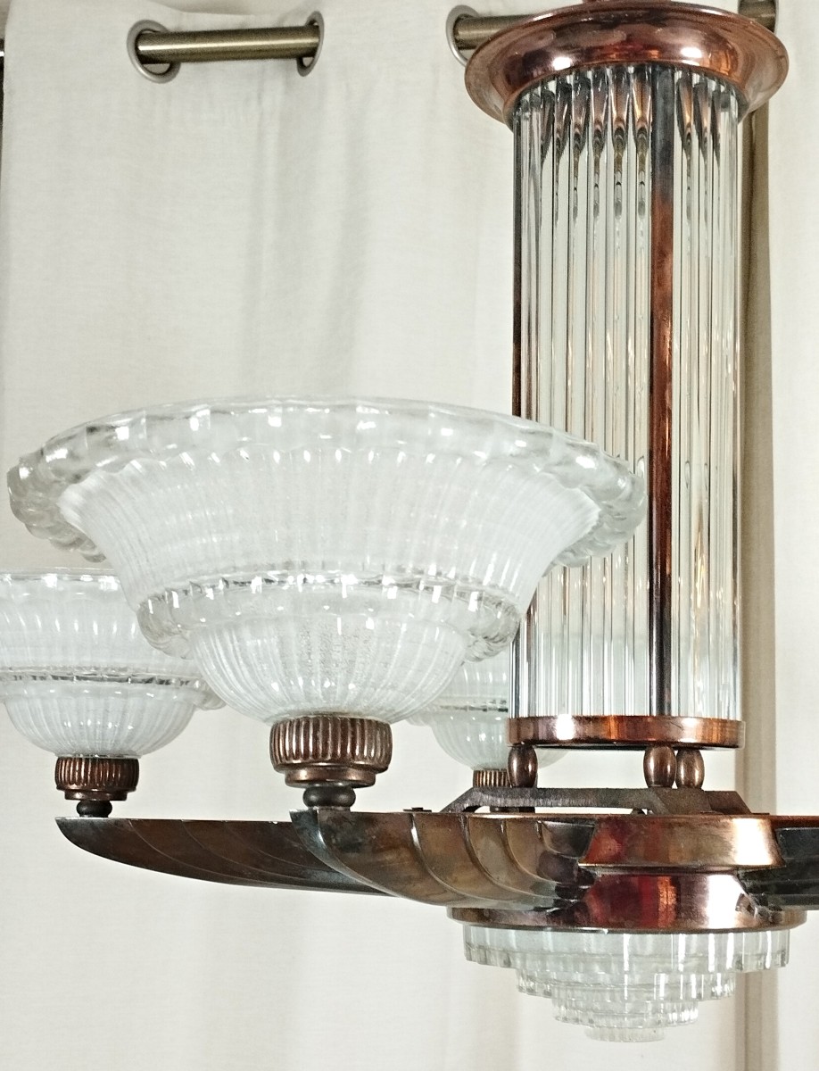 Lustre Art déco Henri Petitot Verrerie Ezan Circa 1930-photo-3
