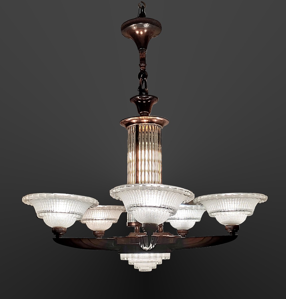 Lustre Art déco Henri Petitot Verrerie Ezan Circa 1930-photo-2