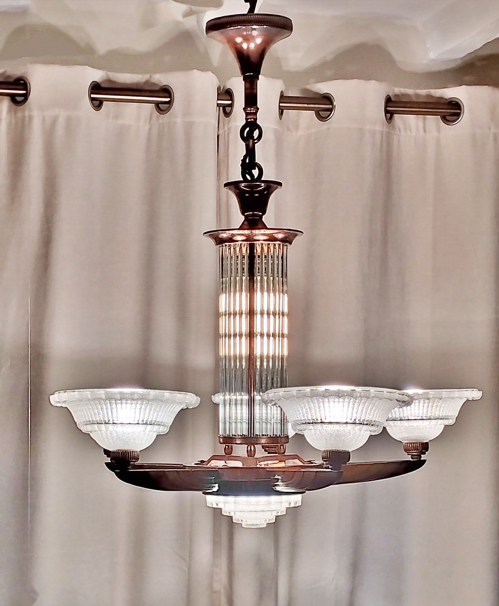 Lustre Art déco Henri Petitot Verrerie Ezan Circa 1930-photo-1