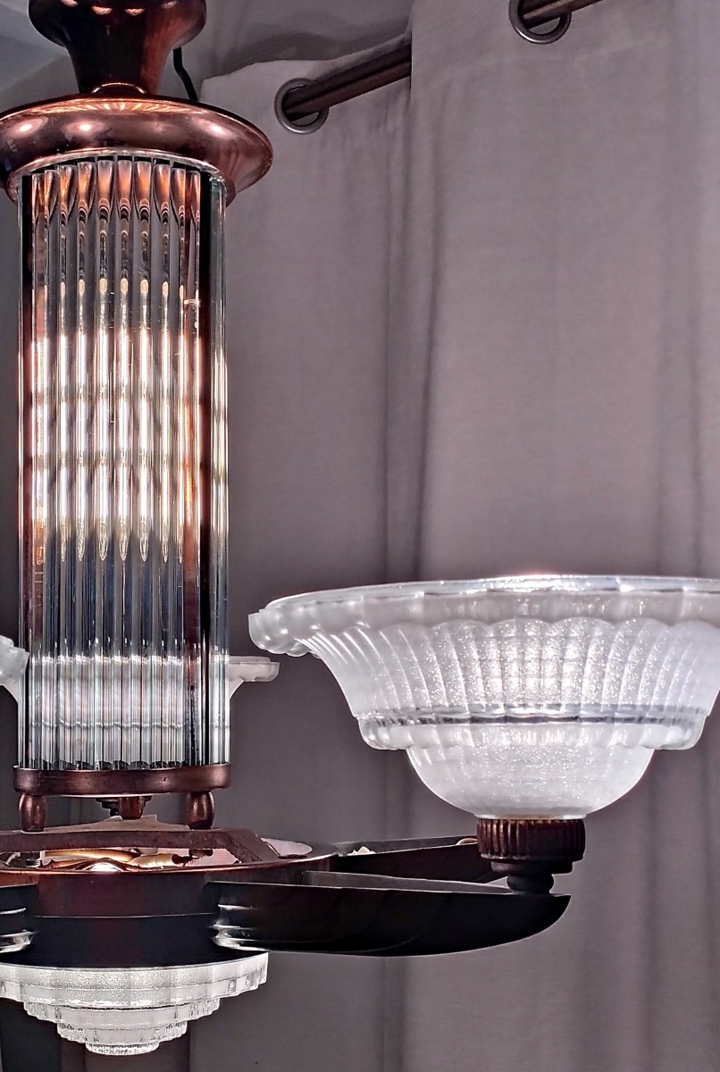 Lustre Art déco Henri Petitot Verrerie Ezan Circa 1930-photo-2