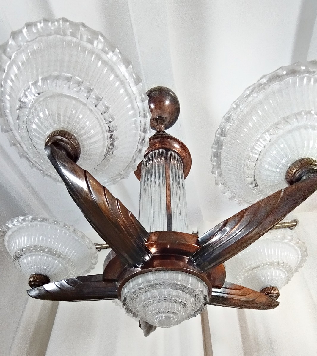 Lustre Art déco Henri Petitot Verrerie Ezan Circa 1930-photo-4
