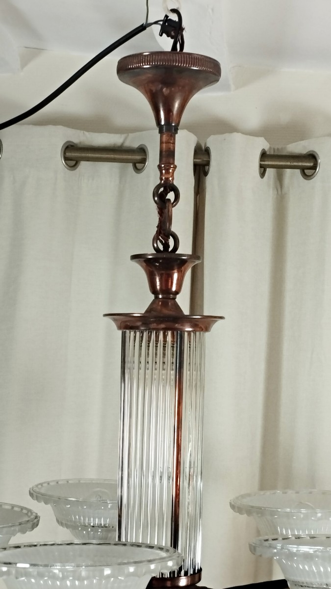 Lustre Art déco Henri Petitot Verrerie Ezan Circa 1930-photo-6