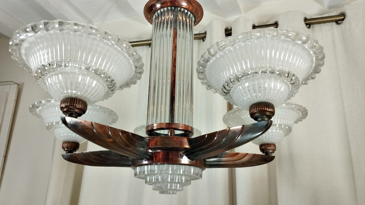 Lustre Art déco Henri Petitot Verrerie Ezan Circa 1930-photo-7