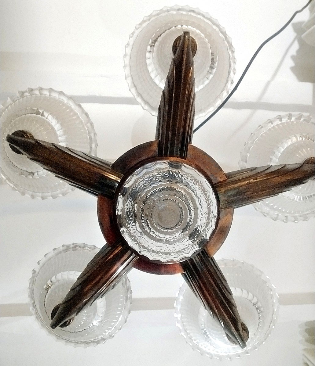 Lustre Art déco Henri Petitot Verrerie Ezan Circa 1930-photo-8