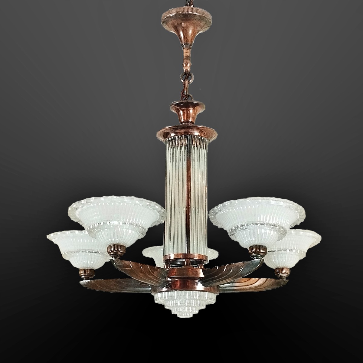 Lustre Art déco Henri Petitot Verrerie Ezan Circa 1930