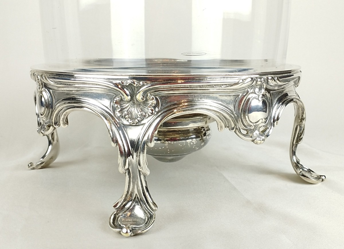 Charles Christofle Table Warmer With Bell, Silver-plated Metal And Crystal, 19th Century-photo-2