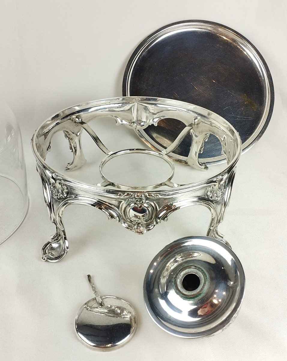 Charles Christofle Table Warmer With Bell, Silver-plated Metal And Crystal, 19th Century-photo-5