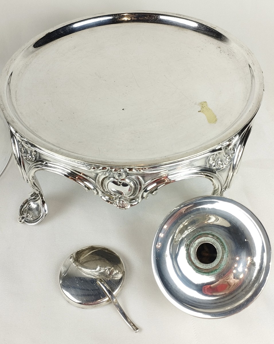 Charles Christofle Table Warmer With Bell, Silver-plated Metal And Crystal, 19th Century-photo-6