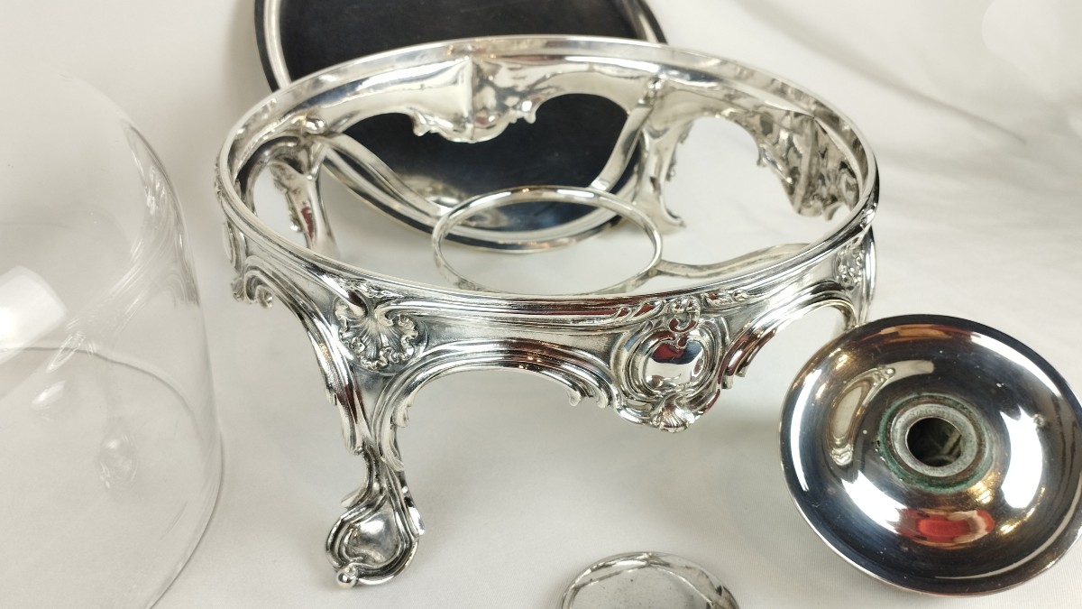 Charles Christofle Table Warmer With Bell, Silver-plated Metal And Crystal, 19th Century-photo-8