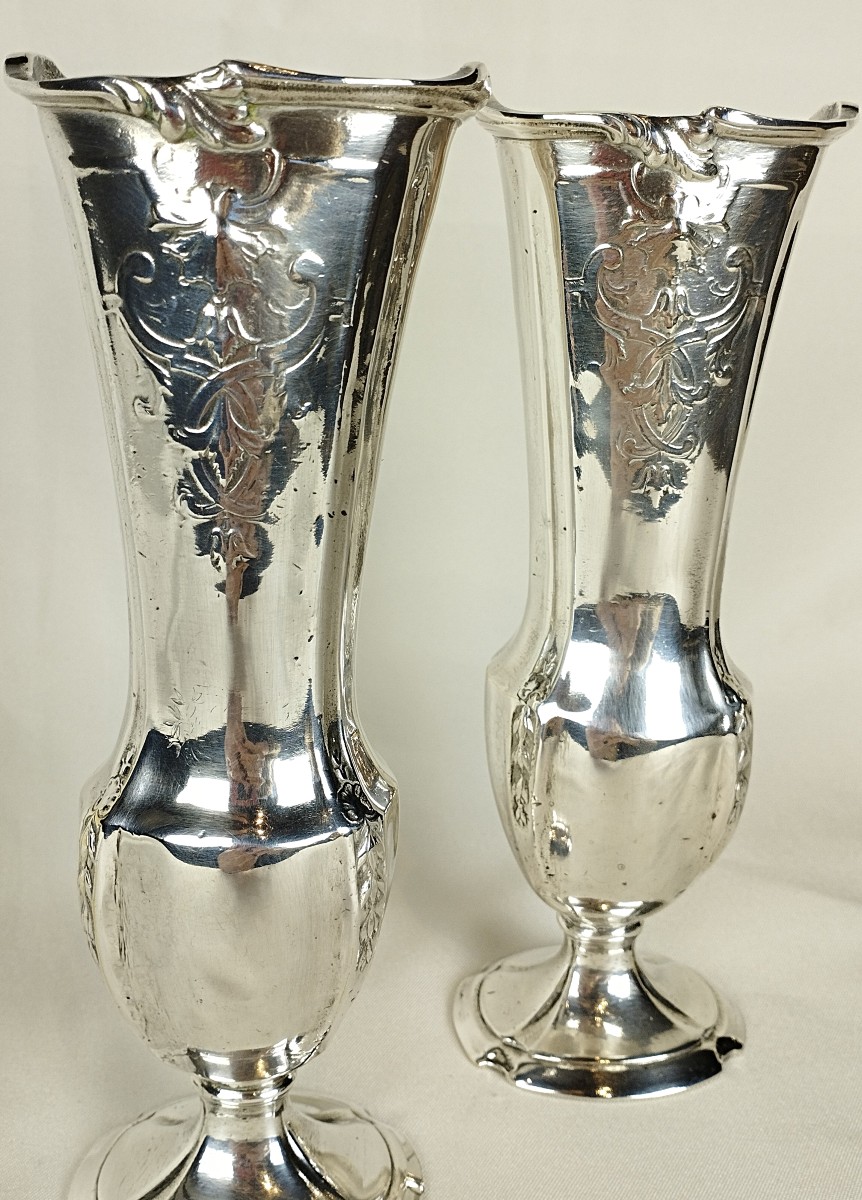 Paire de vases en métal argenté de style Régence XIXème-photo-6