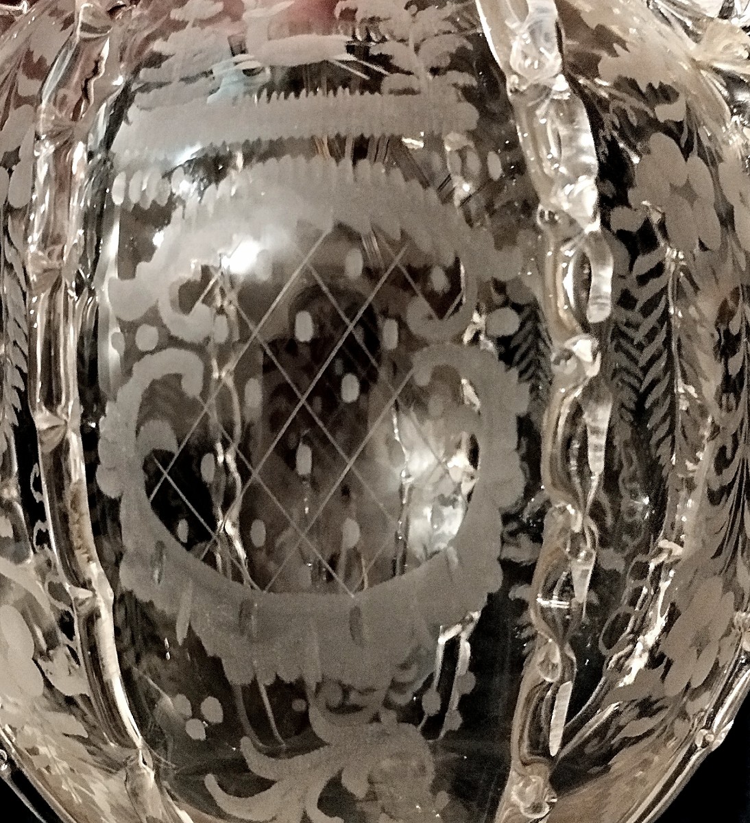 Carafe Boule hollandaise XVIIIè Décor gravé cerfs et oiseaux-photo-4