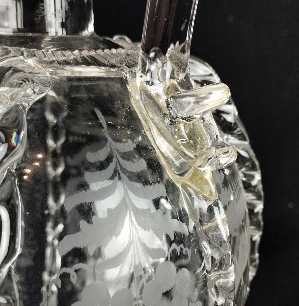 Carafe Boule hollandaise XVIIIè Décor gravé cerfs et oiseaux-photo-6