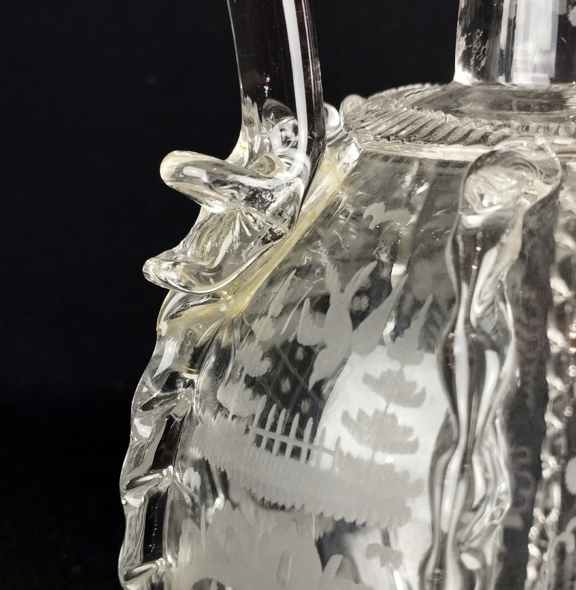 Carafe Boule hollandaise XVIIIè Décor gravé cerfs et oiseaux-photo-7