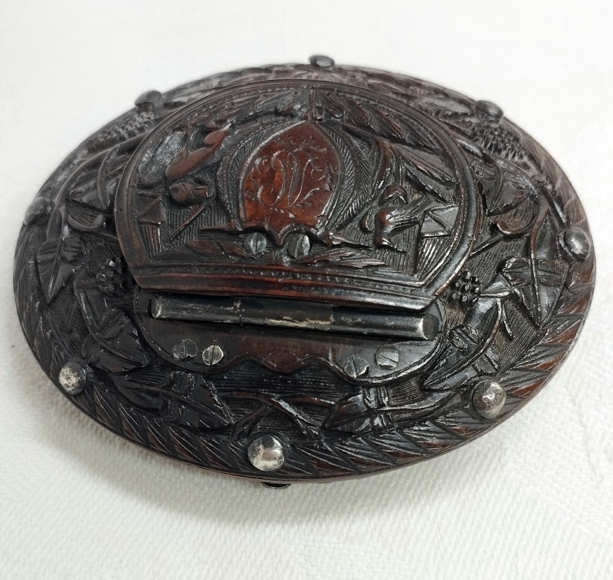 Lenticular Corozo Snuffbox With Hunting Scene Decoration And Monogram, 19th Century-photo-7