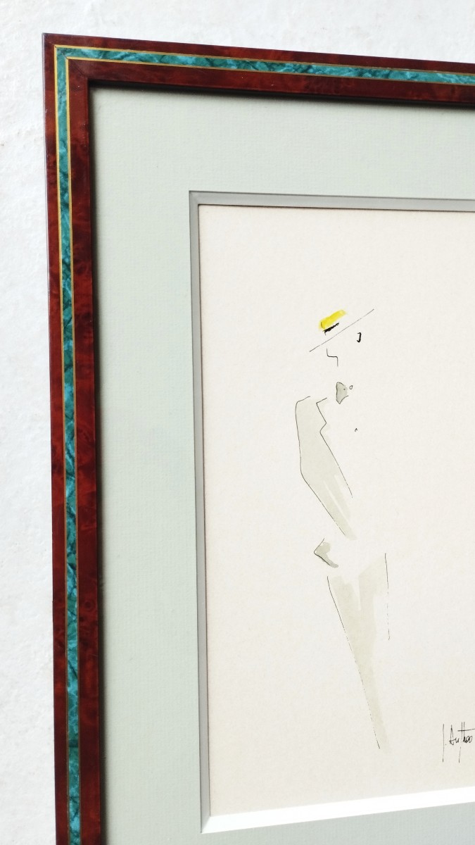 Jacques Duthoo Watercolor And Ink “haute Couture” 1996-photo-1