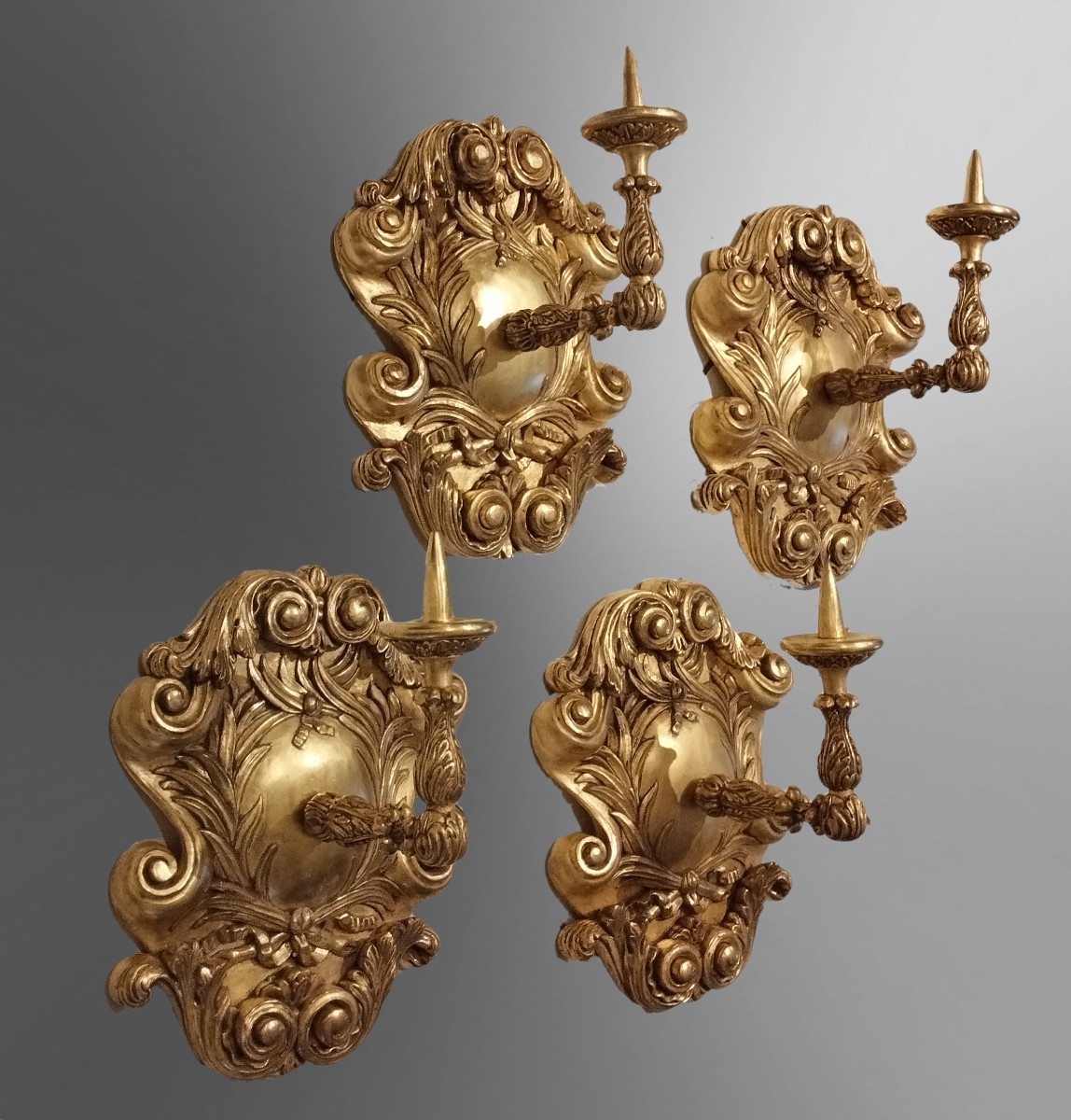 Set Of 4 Regency-style Wall Sconces For Candle Holders-photo-2