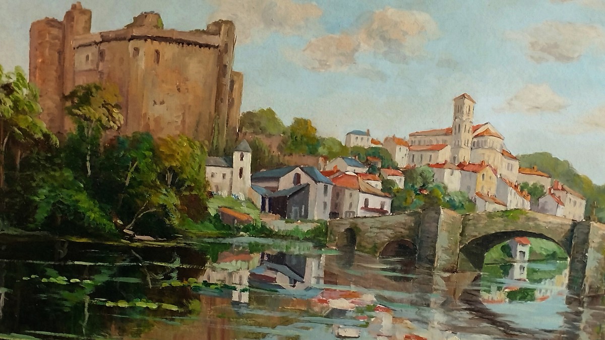 Clisson, son château et le pont de la Vallée signé M.Boré daté 1945-photo-2