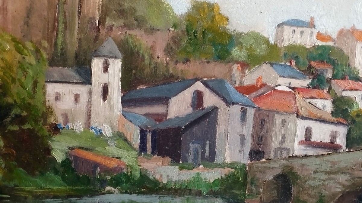 Clisson, son château et le pont de la Vallée signé M.Boré daté 1945-photo-4