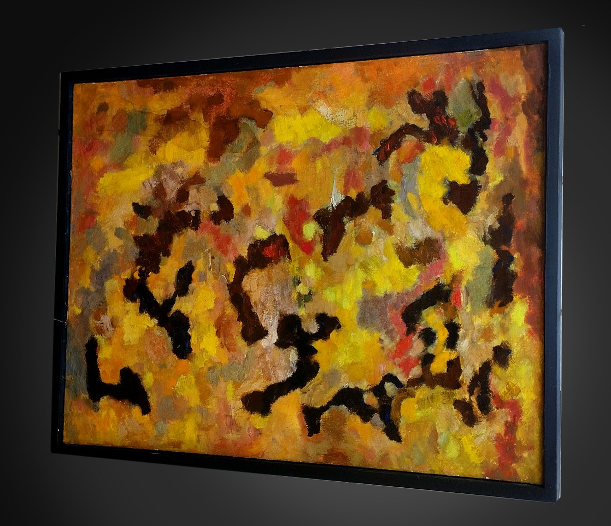Lyrical Abstraction, Tachism, Oil On Canvas-photo-2