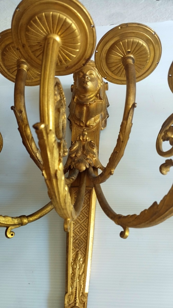 Importante paire d'appliques en bronze doré aux Nubiennes Second Empire à cinq bras de lumière-photo-2