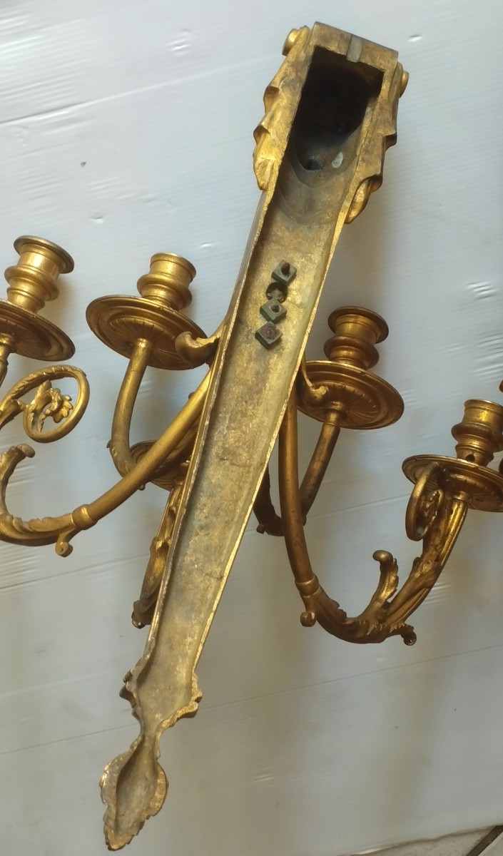 Importante paire d'appliques en bronze doré aux Nubiennes Second Empire à cinq bras de lumière-photo-8