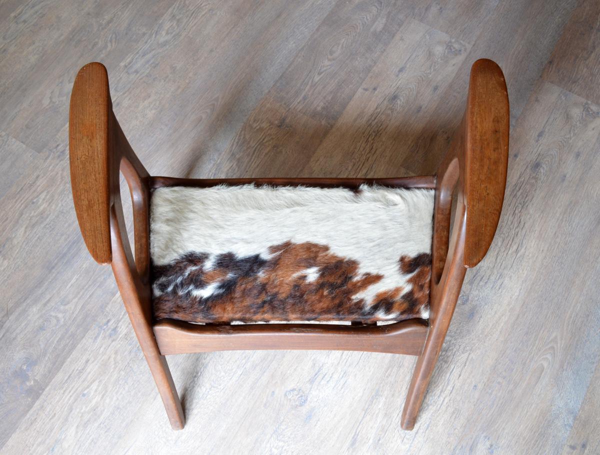 Banc Scandinave Danois Teck et peau de vache -photo-1